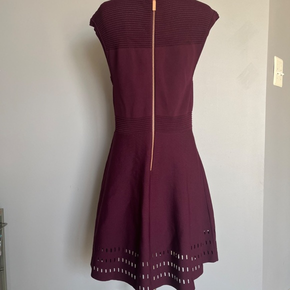 Ted Baker Maroon Aubrey Skater A-line Eyelet Knit Cocktail Burgundy Dress Large - Picture 4 of 13